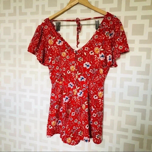 Trixxi Red Floral Short Sleeve Romper S - Picture 1 of 6